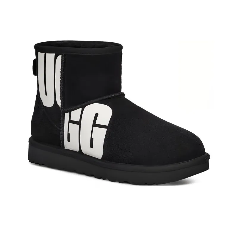 UGG Mini Broken Logo Boot 'Black White' Women's-2