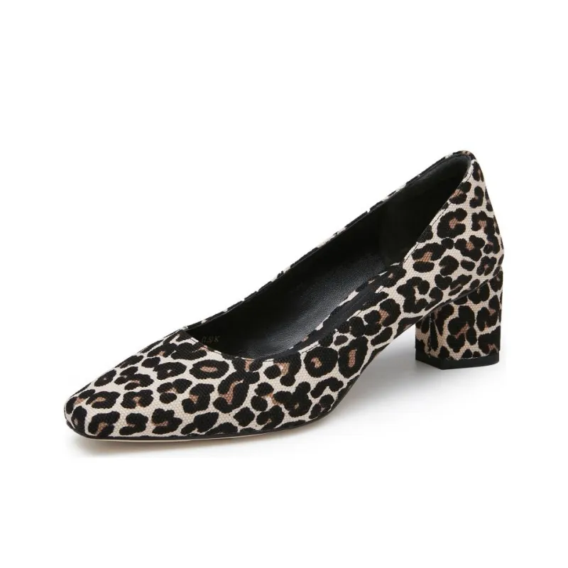 Staccato Chunky Heel High Heels Women's Leopard Print Beige Black-2
