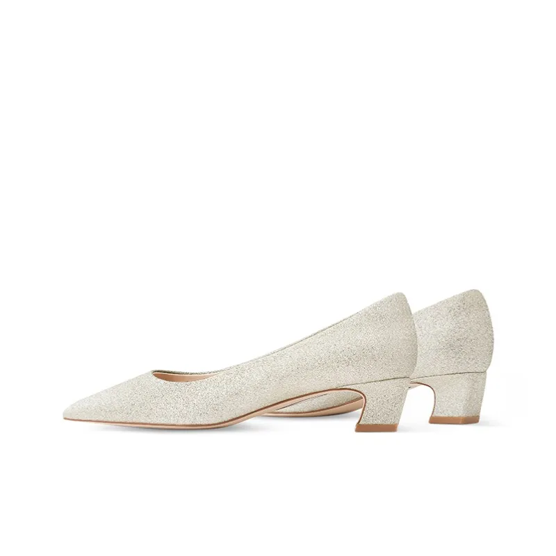 7or9 Marguerite Chunky Heel Air Cotton High Heels 3.5cm Women's Silver-2