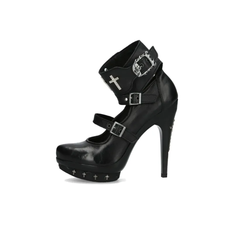 NEW ROCK Slim Heel High Heels 13cm Women's Black-0