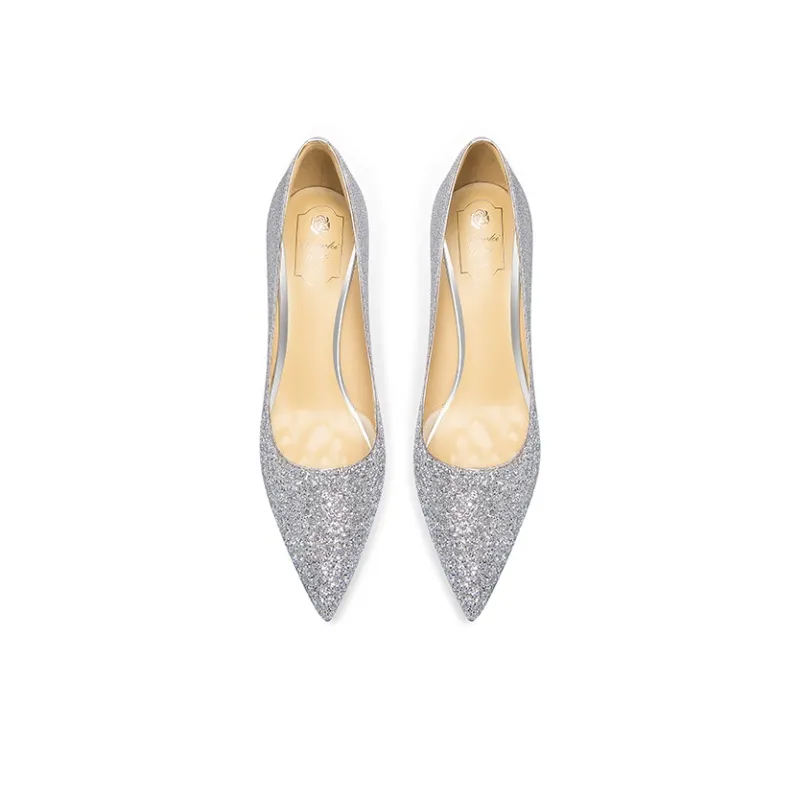 LOLY Dreamy Princess Crystal Shoes Slim Heel High Heels Women's Silver Box Included-2