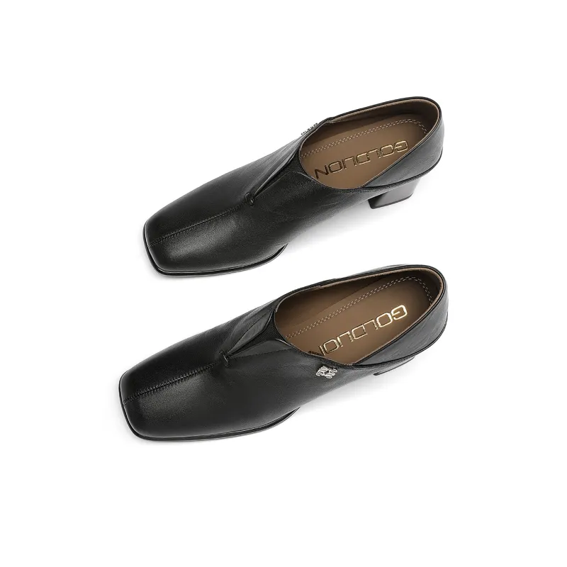 GOLDLION Chunky Heel High Heels Women's Black-3