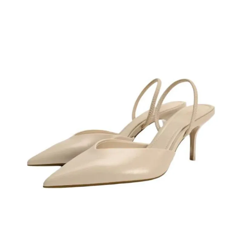 ZARA Slim Heel High Heels 8cm Women's Light Beige Yellow-2