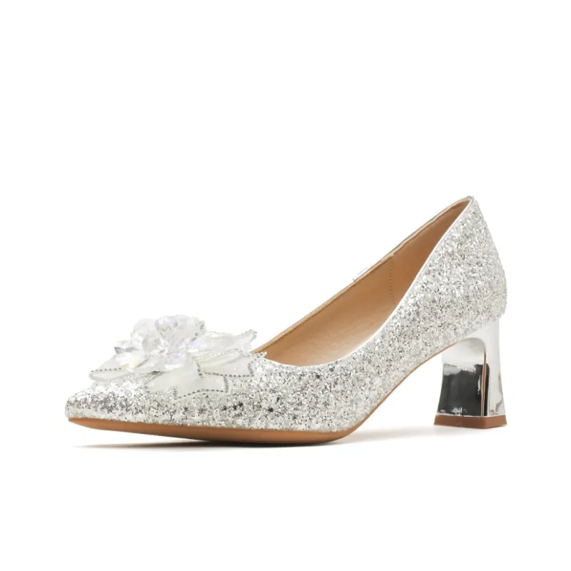 TADSW Chunky Heel High Heels 6cm Women's Silver-1