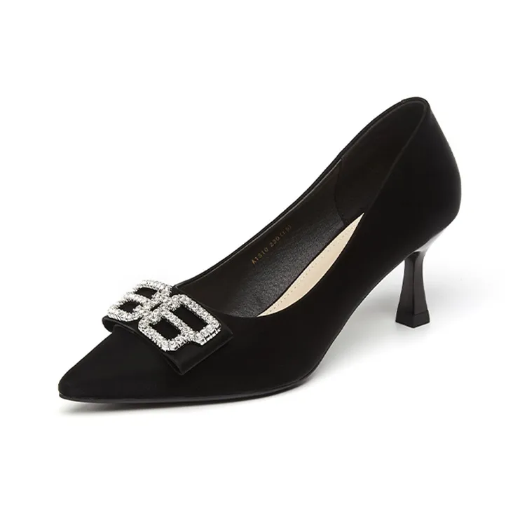 15 MINS Slim Heel High Heels Women's Black-1