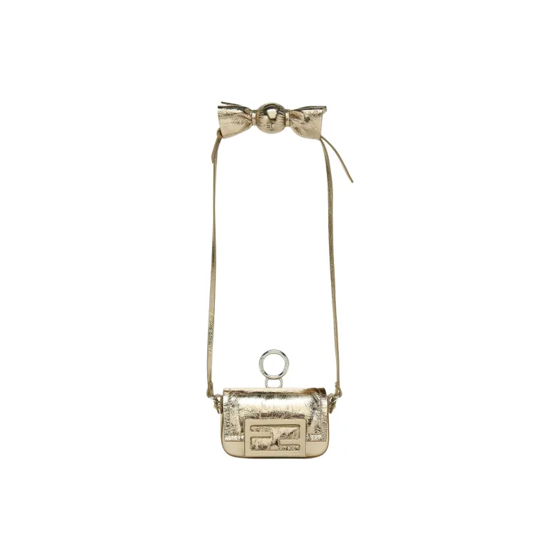 FENDI Baguette Lambskin One Shoulder Handbag Extra Mini Women's Gold-1