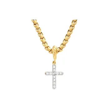 David Yurman 18kt Yellow Gold Cable Collectibles Cross Diamond Amulet 17mm