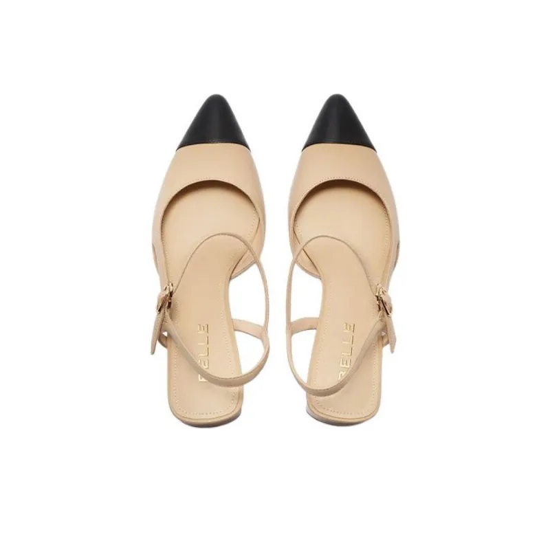 BELLE Chunky Heel High Heels 5cm Women's Apricot-4