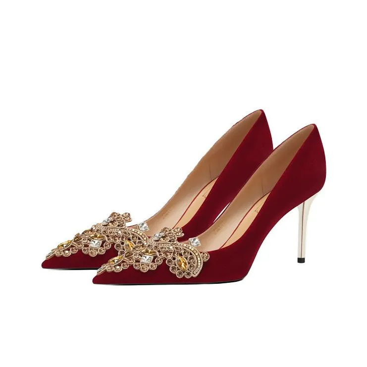 Zubumei Slim Heel High Heels 8cm Women's Red-1