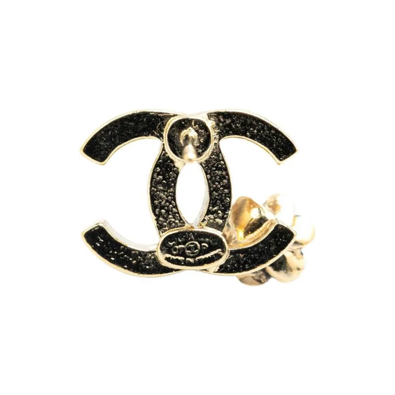 CHANEL 2007 Plated And Resin Cc Camellia Push Back Costume Earrings-2