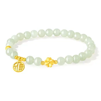 Lao Feng Xiang Beaded Bracelet Girl Green Jade Women's