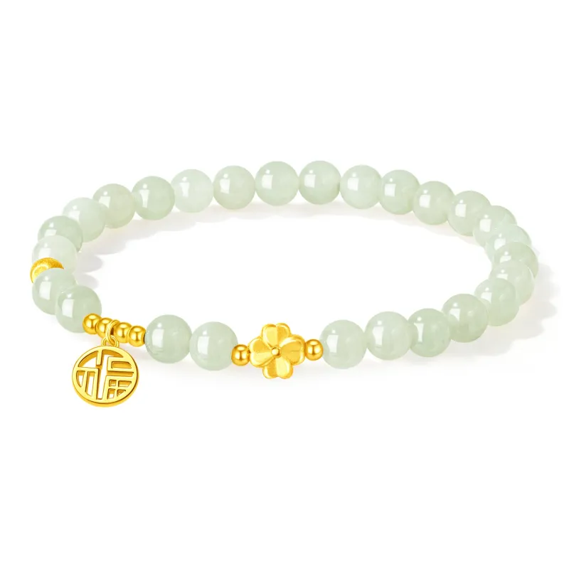 Lao Feng Xiang Beaded Bracelet Girl Green Jade Women's-0