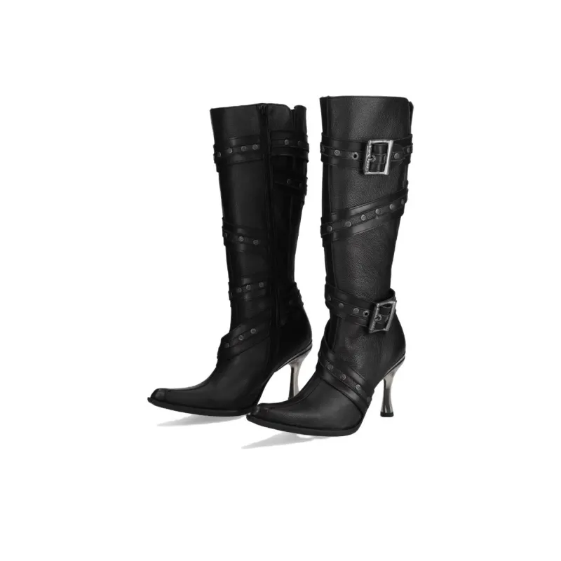 NEW ROCK Knee-high Boots 10cm Women's Black-2