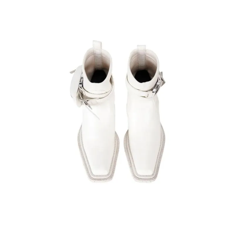 Untitlab 13 Hitch Boots Shiny Off White Ankle Boots Unisex White-5