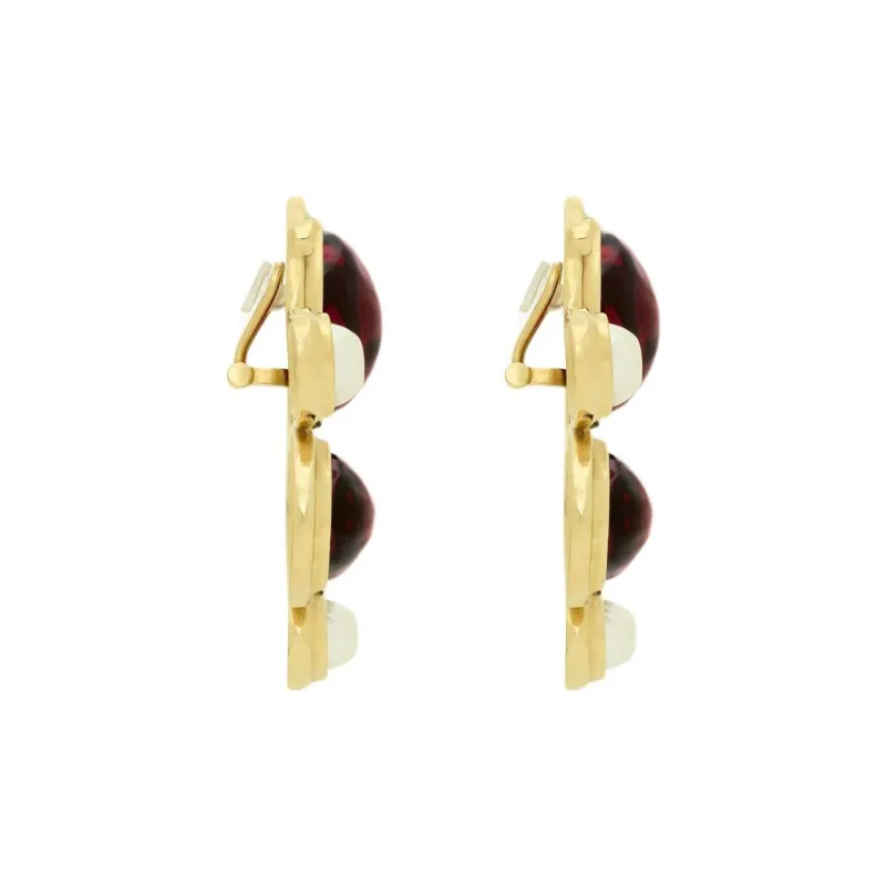SAINT LAURENT Metal Faux Crystal Gemstone Brass Resin Earrings Women's Multicolor-2