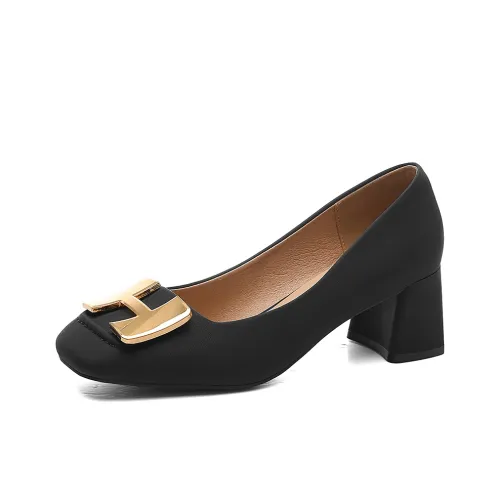 Golden Silk Rabbit Chunky Heel High Heels 5.5cm Women's