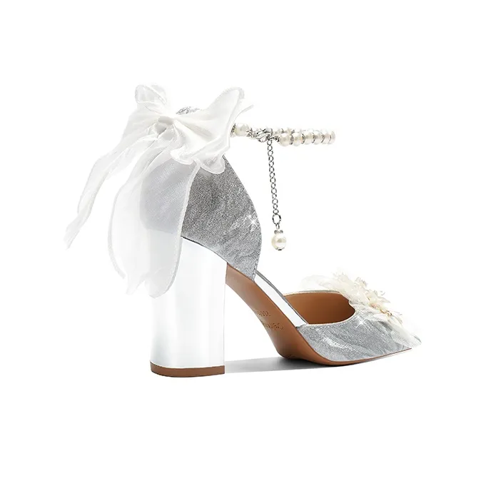 Crelinkxlat Chunky Heel High Heels Women's Silver-8