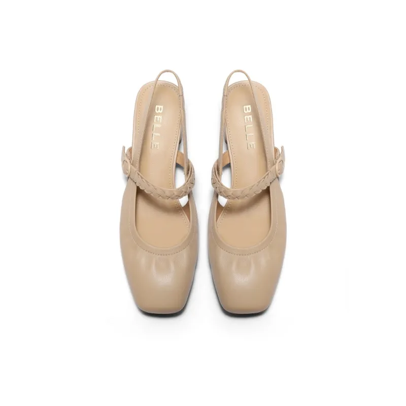 BELLE Block Heel High Heels 4cm Women's Ecru Apricot-6