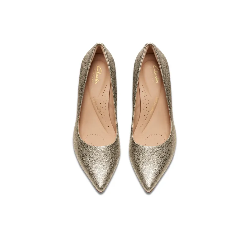 Clarks Chunky Heel High Heels 5.5cm Women's Gold-3