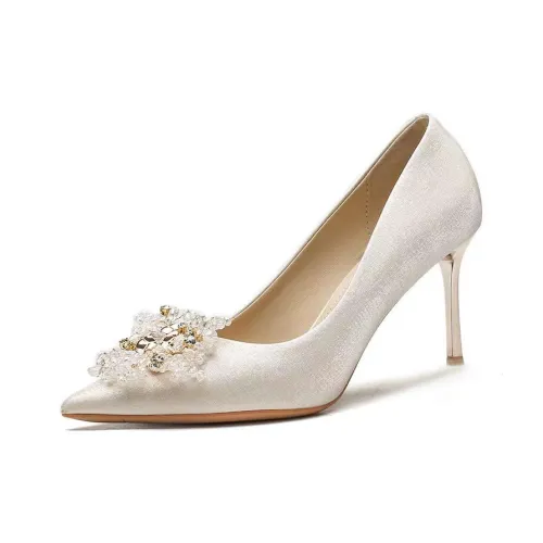 LUNNIFEIYA Slim Heel High Heels Women's Light Champagne