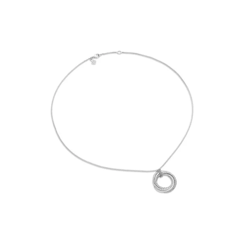 David Yurman Sterling Silver Crossover Diamond Pendant Necklace 21mm-1