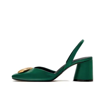 ZARA Chunky Heel High Heels 6cm Women's Green Gold