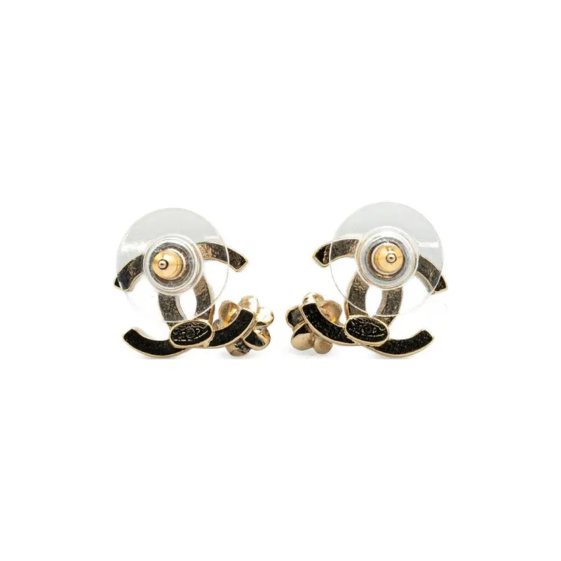 CHANEL 2007 Plated And Resin Cc Camellia Push Back Costume Earrings-1
