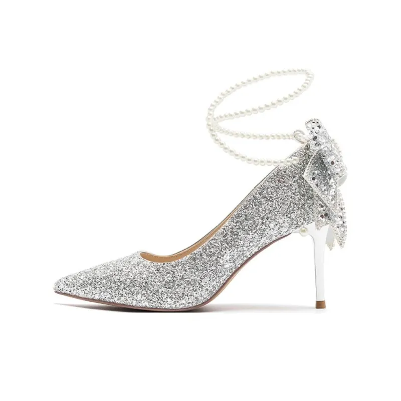 AGSDON Slim Heel High Heels 8.5cm Women's Silver-1