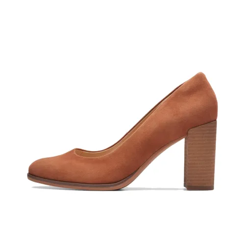 Clarks Chunky Heel High Heels 8.5cm Women's Caramel