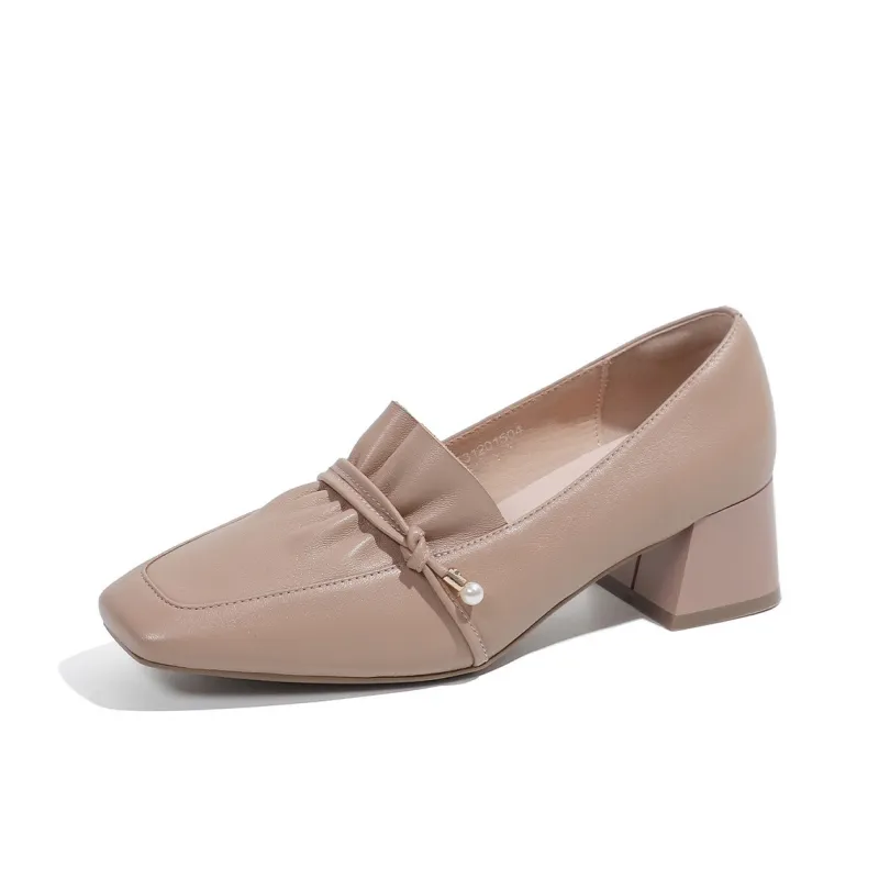 Mulinsen Chunky Heel High Heels 4.5cm Women's Nude-4