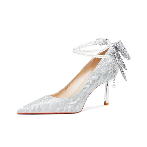 MEIAI Slim Heel High Heels 6.5cm Women's Silver