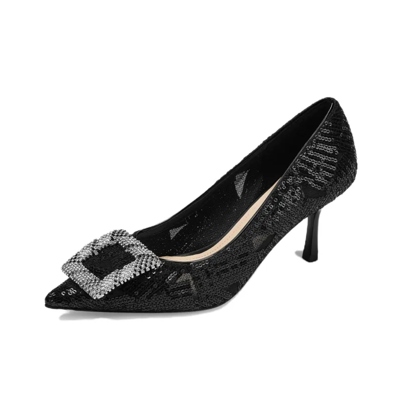 73Hours Impromptu Dance Slim Heel High Heels 6.5cm Women's Black-1
