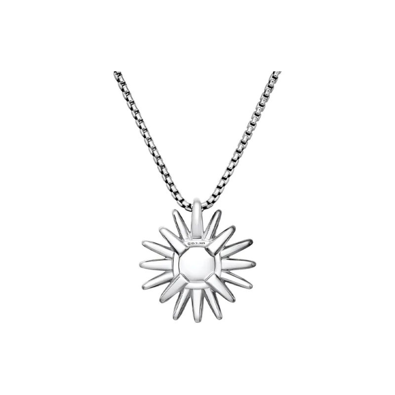David Yurman Sterling Silver Starburst Diamond Pendant Necklace 19mm-0