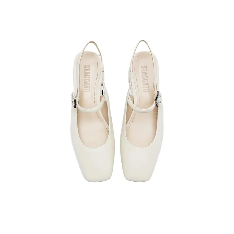 Staccato Mother Of Pearl Sugar Cube Chunky Heel Shiny High Heels 4.5cm Women's-7