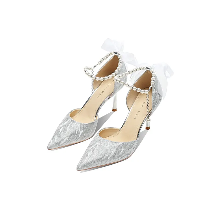 Ainer-cat Confession Gift Slim Heel High Heels 8cm Women's Silver-2