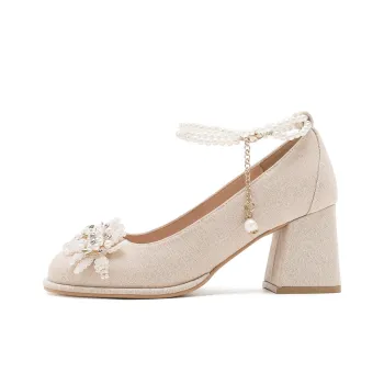 Take The Qin Chunky Heel High Heels 5CM Women's Champagne