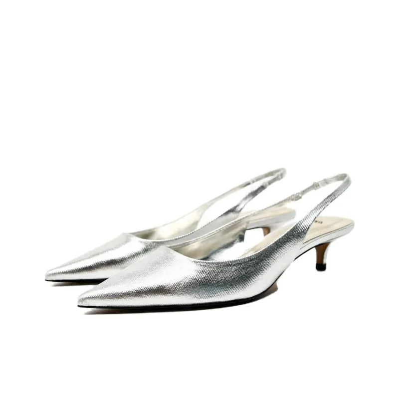 ZARA Slim Heel High Heels Women's Silver-2