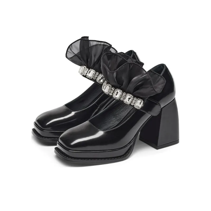 Kiss Kitty Chunky Heel High Heels 8.3cm Women's Black-2