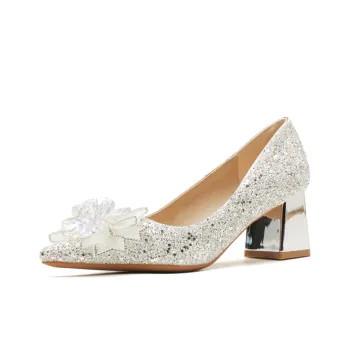 TADSW Chunky Heel High Heels 6cm Women's Silver