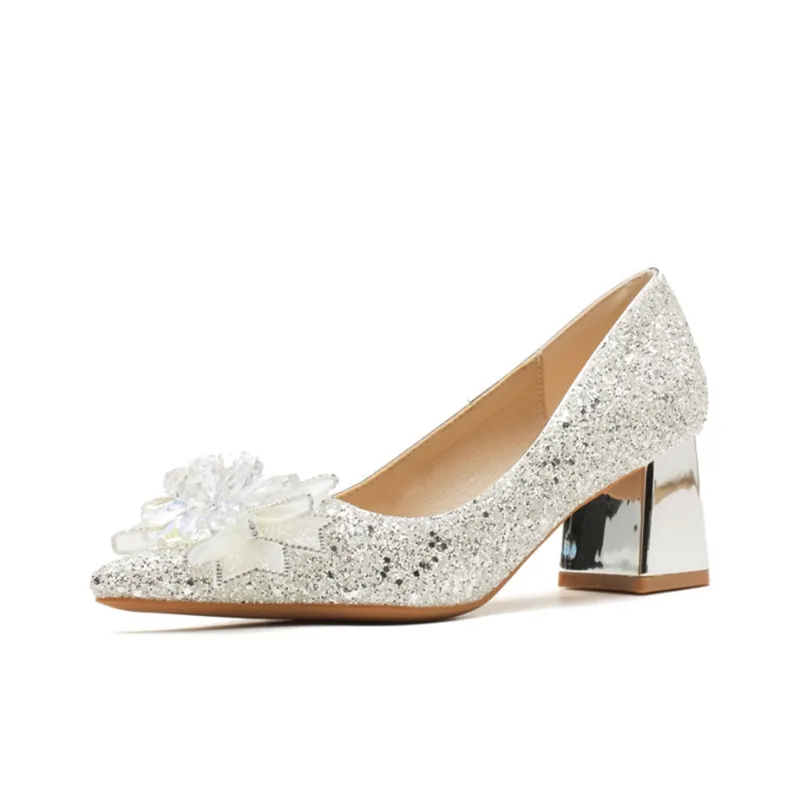 TADSW Chunky Heel High Heels 6cm Women's Silver-0