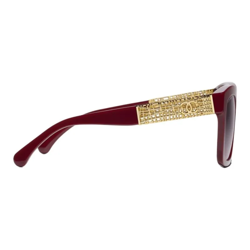 CHANEL Acetate Metal Square Sunglasses Unisex Red-2