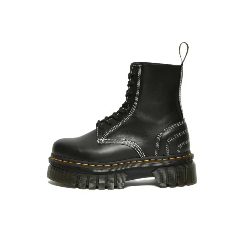 Dr.Martens Audrick 8 eye White Stitch Leather Platform Boots 'Black'