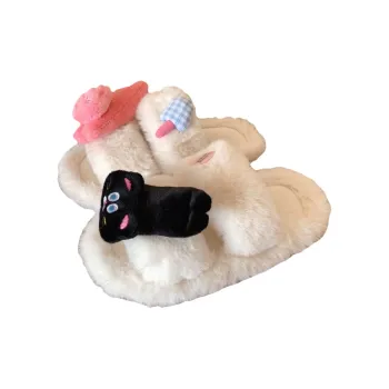 Thin Strips Cotton Slippers Women's, White