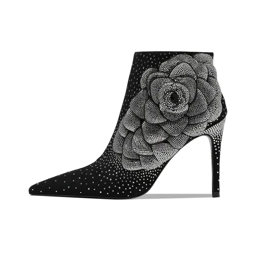 HAOYASENNU Ankle Boots 9cm Women's Black Rose