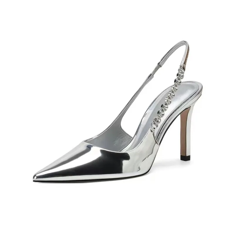 Xingdiman Slim Heel High Heels 8cm Women's Silver-0