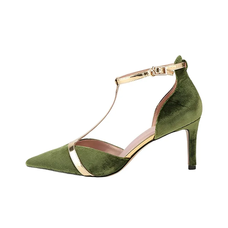MORRELL MAXIE Slim Heel High Heels Women's Green Gold-0