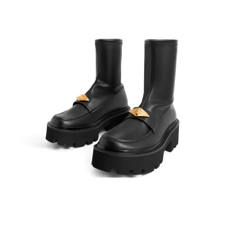 CHARLES&KEITH Small Ck Ankle Boots 5.1cm Women's Black/Chalk White/BLACK TEXTURED Black Textured-2