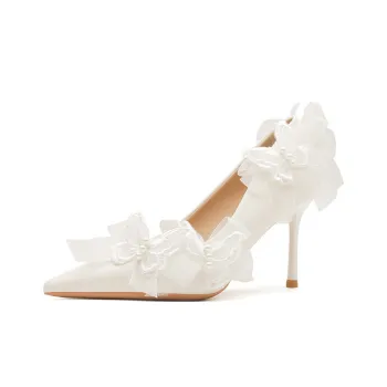 HKCP Slim Heel High Heels 8cm Women's White