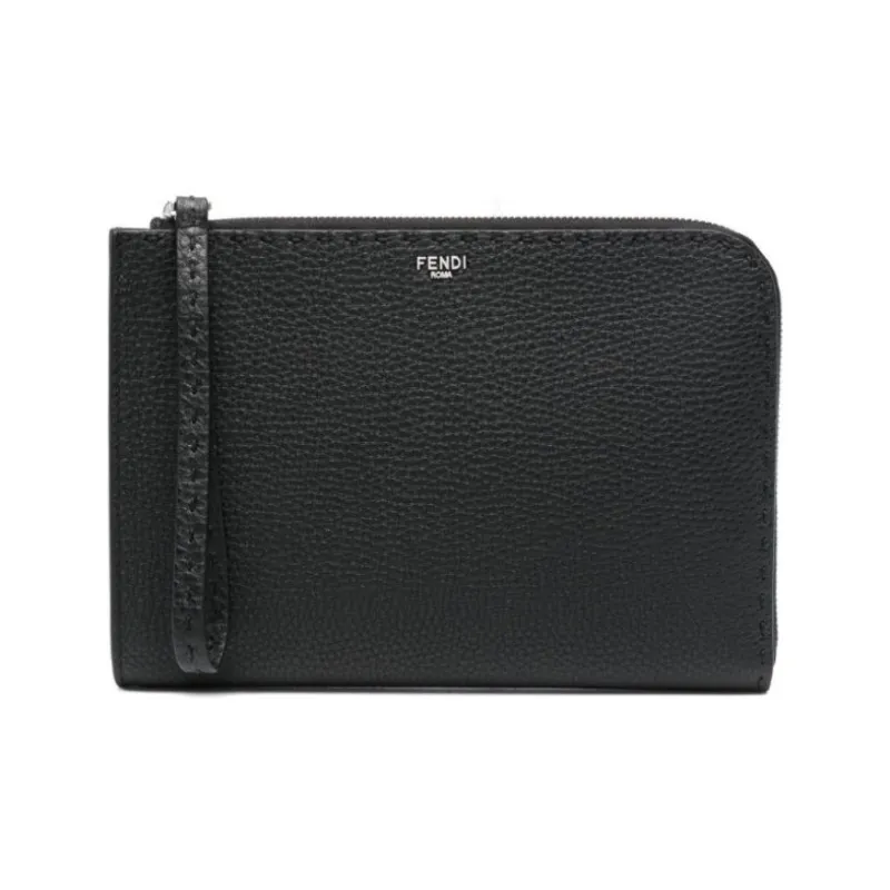 FENDI Calfskin Clutch Small Size Men's Black-0