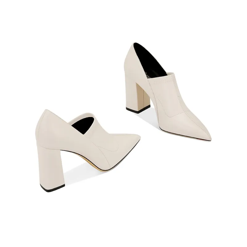 ;HMZ Chunky Heel High Heels Women's White-2